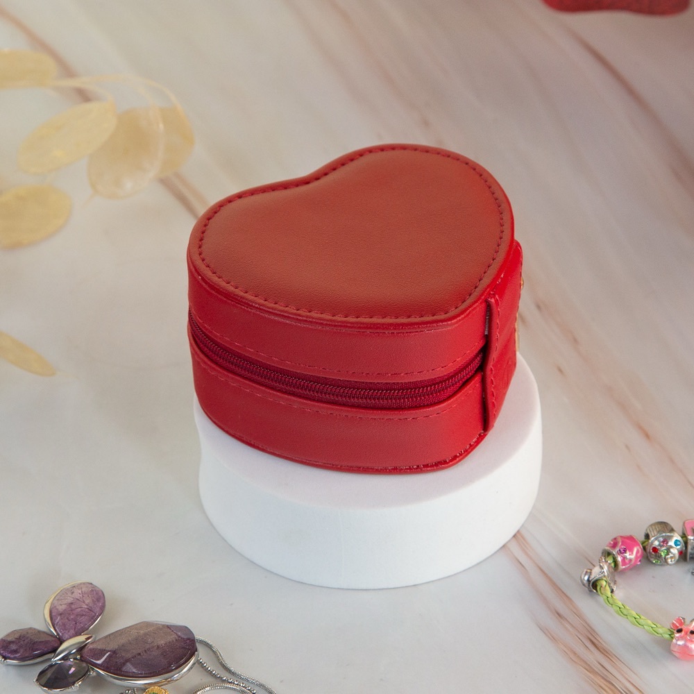Red Heart-Shaped Travel Jewelry Case